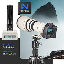 Load image into Gallery viewer, 72.6'' Carbon Fiber Tripod Camera Monopod WEYLLAN Heavy Duty Tripod for Camera, 32.5mm Tube, Professional Camera Tripod with 44mm Arca Low Profile Ball Head, Dslr Tripod Stand for Telescope, Camcorder