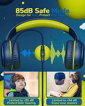 Load image into Gallery viewer, awatrue Kids Headphones for School Toddler Wired with Microphone Plug in Bulk Boys Headset Girls 3+ Year Old Blue Green shareport Phones Teen Volume Control Airplane Two People Childrens Babies