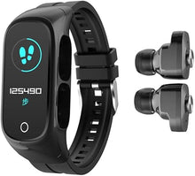 Load image into Gallery viewer, N8 2 in 1 Smartwatch with Earbuds Smart Bracelet TWS Wireless Bluetooth Headset Combo Bluetooth Call Heart Rate Blood Pressure Sleep Monitor Women Men Sport Fitness Tracker (Black)