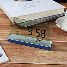 Load image into Gallery viewer, ClocTeck Alarm Clock for Bedroom, 3 Lould Alarms, Transparent LCD Display with Indoor Temperature and Humidness, Endurance Over 40 Days, Future Digital Clock for Gifts