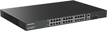 Load image into Gallery viewer, 24 Port Full Gigabit PoE Switch with 2 Uplink Gigabit Port & 2 SFP Port, 24 Port PoE+ Network Switch, Total Budget 400W, 48V Standard POE, 803.af/at Compliant, Unmanaged Plug and Play, Rack Mount