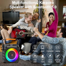 Load image into Gallery viewer, HWWR Karaoke Machine with 2 Wireless Microphones, Portable Karaoke Machine for Adults and Kids, Bluetooth Speaker with Microphone, PA System & LED Lights for Home Singing Outdoor Party, Music Gifts