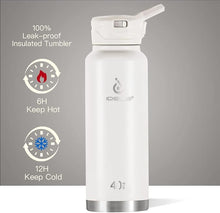 Load image into Gallery viewer, IDEUS Vacuum Insulated Water Bottle, 40 oz Stainless Steel Water Bottles with Straw and Spout Lid, Reusable Metal Water Bottle Leak Proof Gym Water Bottle, BPA-Free(White)