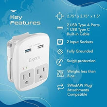 Load image into Gallery viewer, Ceptics Universal Travel Adapter Kit - 2 USB, USB-C Cord+2 US Outlets QC 3.0, Surge Protection, Plugs for Europe, UK, China, Australia, Japan - Perfect for Laptop, Cell Phones, Cameras,Safe ETL Tested
