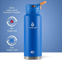 Load image into Gallery viewer, IDEUS Vacuum Insulated Water Bottle, 40 oz Stainless Steel Water Bottles with Straw and Spout Lid, Reusable Metal Water Bottle Leak Proof Gym Water Bottle, BPA-Free(Bright Blue)