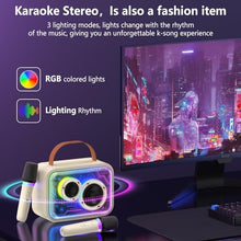 Load image into Gallery viewer, HWWR Karaoke Machine for Kids and Adults, Mini Portable Bluetooth 5.3 Karaoke Speaker with 2 Wireless Microphones, Popular Birthday Gifts for Girls Age 3-12+, Singing Machine with Party Lights