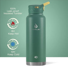 Load image into Gallery viewer, IDEUS Vacuum Insulated Water Bottle, 40 oz Stainless Steel Water Bottles with Straw and Spout Lid, Reusable Metal Water Bottle Leak Proof Gym Water Bottle, BPA-Free(Green)