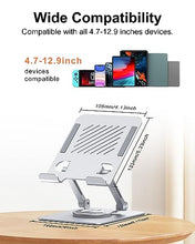 Load image into Gallery viewer, JUANWE Tablet Stand Holder with 360° Rotating Base, Adjustable Foldable iPad Stand, Aluminium Tablet Holder for Desk, Compatible with iPad Pro/Air//Mini, Switch, iPhone15 and More (4-13 inch)