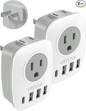 Load image into Gallery viewer, US to Japan Plug Adapter, VINTAR Japan Power Adapter with 2 AC Outlets, 3 USB and 1 USB C Ports, 2 Prong to 3 Prong Outlet Adapter for USA to Japan China Canada Philippine, Type A, 2 Pack