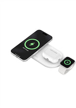 Load image into Gallery viewer, Belkin 3-in-1 MagSafe-Compatible Wireless Charging Pad with Qi2 15W - iPhone Charger - Fast Charging Wireless Charging Station for iPhone 16, 15, & 14 Series, AirPods, Apple Watch, & More - White