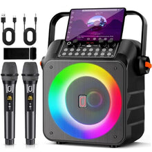 Load image into Gallery viewer, Karaoke Machine for Adults Kids: HWWR Portable Bluetooth Speaker with 2 Wireless Microphones, 6.5" Subwoofer, LED Lights, PA System with Karaoke Microphone Support REC/USB/AUX for Home Party