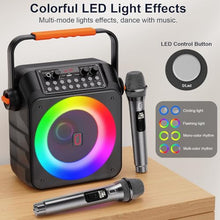Load image into Gallery viewer, Karaoke Machine for Adults Kids: HWWR Portable Bluetooth Speaker with 2 Wireless Microphones, 6.5" Subwoofer, LED Lights, PA System with Karaoke Microphone Support REC/USB/AUX for Home Party