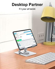 Load image into Gallery viewer, JUANWE Tablet Stand Holder with 360° Rotating Base, Adjustable Foldable iPad Stand, Aluminium Tablet Holder for Desk, Compatible with iPad Pro/Air//Mini, Switch, iPhone15 and More (4-13 inch)