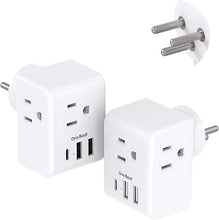 Load image into Gallery viewer, 2 Pack Israel Power Adapter, One Beat Israel Travel Plug Adapter with 3 American Outlets 3 USB Ports(1 USB C), 6 in 1 Type H Travel Adapter Plug Converter for US to Israel, Jerusalem, Palestine