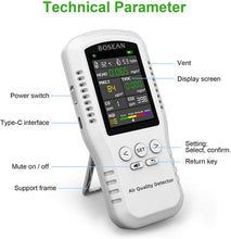 Load image into Gallery viewer, 8-in-1 Indoor Air Quality Monitor, Formaldehyde Detector, Temperature & Humidity Meter, Sensor, Tester Detect PM2.5, CO, CO2, HCHO,TVOC,AQI Micron Dust, Home Air Test Kits
