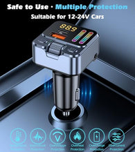 Load image into Gallery viewer, Bluetooth 5.3 Car Adapter with FM Transmitter & 42W PD Fast Charging, Wireless AUX/USB Music Receiver, Hands-Free Calls, Beat Sync LED Lights for Car Stereo, Compatible with All 12V-24V Vehicles