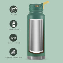Load image into Gallery viewer, IDEUS Vacuum Insulated Water Bottle, 40 oz Stainless Steel Water Bottles with Straw and Spout Lid, Reusable Metal Water Bottle Leak Proof Gym Water Bottle, BPA-Free(Green)