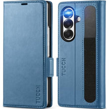 Load image into Gallery viewer, TUCCH Compatible with Galaxy Z Fold7 Wallet Case, PU Leather Flip Folio, 4 Card Slots, RFID Blocking, Kickstand, PC Shell Magnetic Phone Cover for Galaxy Z Fold 7 (8.0") 2025, Light Blue