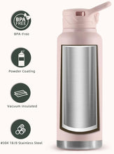 Load image into Gallery viewer, IDEUS Vacuum Insulated Water Bottle, 40 oz Stainless Steel Water Bottles with Straw and Spout Lid, Reusable Metal Water Bottle Leak Proof Gym Water Bottle, BPA-Free(Light Pink)