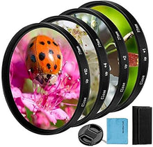 Load image into Gallery viewer, 58mm Close-up Filter Kit 4 Pieces(+1,+2,+4,+10) Macro Filter Accessory Close-up Lens Filter Kit Set with Lens Filter Pouch for Canon Nikon Sony Pentax Olympus Fuji DSLR Camera+Lens Cap