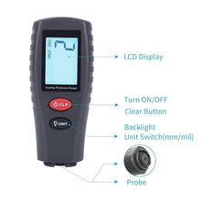 Load image into Gallery viewer, Paint Thickness Gauge | Digital Meter for Automotive Coating Thickness Gauge Tester | High Contrast Backlight LCD | Resolution 2mils | Auto Power Off | Auto Digital Calibration Data Hold Mini Size