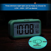 Load image into Gallery viewer, Peakeep Night Light Digital Alarm Clock Battery Operated with Indoor Temperature, Desk Small Clock (Mint)