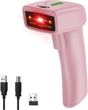 Load image into Gallery viewer, USB Wireless Barcode Scanner,Symcode Handheld Laser 1D Bar Code Reader Scanner (2.4GHz Wireless & USB2.0 Wired) Rechargeable Cordless 1D Barcode Scanner Wireless