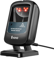 Load image into Gallery viewer, Eyoyo 2D Hands-Free Barcode Scanner, Omnidirectional USB Wired Desktop Barcode Reader 1D 2D PDF417 Data Matrix Bar Code Reader with Automatically Scanning for Retail Store Supermarket Mall Business