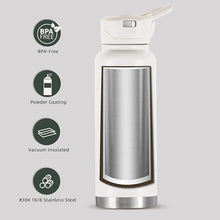 Load image into Gallery viewer, IDEUS Vacuum Insulated Water Bottle, 40 oz Stainless Steel Water Bottles with Straw and Spout Lid, Reusable Metal Water Bottle Leak Proof Gym Water Bottle, BPA-Free(White)