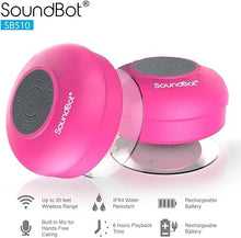 Load image into Gallery viewer, Soundbot SB510 HD Water Resistant Bluetooth Shower Speaker, Handsfree Portable Speakerphone with Built-in Mic, 6hrs of Playtime, Control Buttons and Dedicated Suction Cup for Showers (Pink)