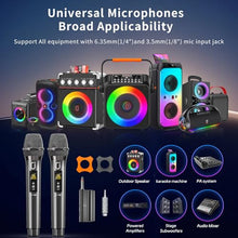 Load image into Gallery viewer, HWWR Karaoke Microphone Wireless Mic, Universal Professional UHF Dynamic Mic System with Receiver, Handheld Cordless Microphones for Singing,Wedding, DJ, Party, Speech, Church, Plug and Play