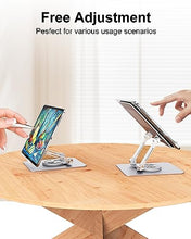 Load image into Gallery viewer, JUANWE Tablet Stand Holder with 360° Rotating Base, Adjustable Foldable iPad Stand, Aluminium Tablet Holder for Desk, Compatible with iPad Pro/Air//Mini, Switch, iPhone15 and More (4-13 inch)