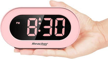 Load image into Gallery viewer, REACHER Pink Girls Alarm Clock for Kids Bedroom, Dimmable LED Digital Display, Outlet Powered, Adjustable Volume, Simple to Use, Snooze, Small Size for Bedside, Desk, Toddler