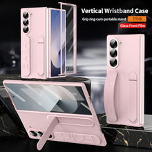 Load image into Gallery viewer, XIMAND for Samsung Galaxy Z Fold 7 Protect Case with Wristband Stand,Bulit-in Screen & Lens Protection Shockproof Full Body Drop Fall Protection.(Pink)