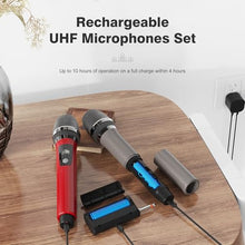 Load image into Gallery viewer, HWWR Wireless Microphones, Professional Dual Karaoke Microphones, Wireless Dynamic Microphone System Set with Rechargeable Receiver for Home Party, Speech, Wedding, Church, PA System