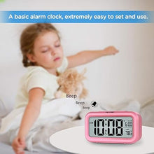 Load image into Gallery viewer, Peakeep Night Light Alarm Clock Battery Operated with Indoor Temperature, Desk Digital Clock for Kids Girls Bedrooms (Pink)