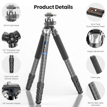 Load image into Gallery viewer, 85'' Tripod Carbon Fiber, Heavy Duty Tripod for Camera, Professional Camera Tripods Monopod with 52mm Ballhead, External Center Column Compact, WEYLLAN GX9 Max Tube 40mm for Dslr Camera Telephoto Lens
