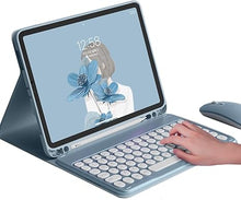 Load image into Gallery viewer, HENGHUI Keyboard Mouse for Galaxy Tab A8 10.5 inch Tablet 2022 SM-X200/X205/X207 Keyboard Case Cute Round Key Color Keyboard Wireless Detachable BT Keyboard Cover (Black)