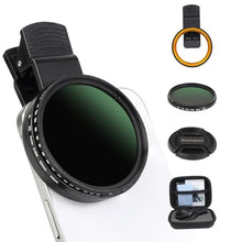 Load image into Gallery viewer, 52MM Variable ND2-ND400 Filter, Ultra Slim Multi-Coated Adjustable Neutral Density Filter, Clip-on Phone Lens ND Filter Kit, Compatible for iPhone 15 14 13 12 11, Google Pixel and Other Smart Phones_1