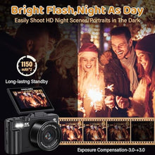 Load image into Gallery viewer, 5K Digital Camera, WiFi Cameras for Photography 75MP UHD Vlogging Cameras for YouTube Autofocus Video Camera with 3" 180 Flip Screen, Compact Travel Camara with 18X Zoom, 32GB SD Card, 2 Batteries, BlackNew_473