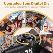 Load image into Gallery viewer, 5K Digital Camera, WiFi Cameras for Photography 75MP UHD Vlogging Cameras for YouTube Autofocus Video Camera with 3" 180 Flip Screen, Compact Travel Camara with 18X Zoom, 32GB SD Card, 2 Batteries, BlackNew_474