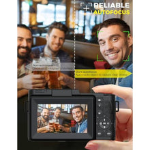 Load image into Gallery viewer, 5K Digital Camera with WiFi 64MP Autofocus Full HD Vlogging Camera for YouTube Point and Shoot Camera with Flip Screen Photography Cameras for Beginners with Selfie Light, Mini Tripod, Batteries, Black_731