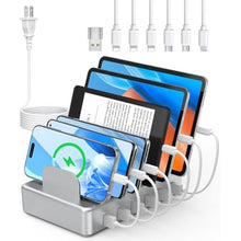 Load image into Gallery viewer, 6 Port Charging Station for Multiple Devices, Multi Phone Charging Station, Silver_1