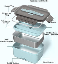 Load image into Gallery viewer, Monteka Electric Lunch Box Food Heater, New 100W High Power Portable Food Warmer, Heated Lunch Box for Adults Car/Home with 1.8L Removable Stainless Steel Container, 12V/24V/110V/220V