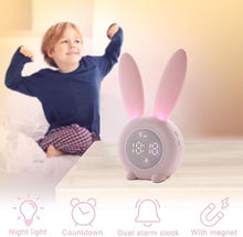 Load image into Gallery viewer, Kids Bunny Alarm Clock with Night Light 6 Ringtones, Cute Touch Control and Rechargeable Snooze Clock for Children Girls Bedroom