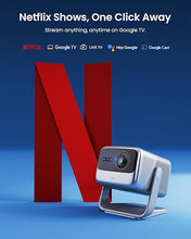 Load image into Gallery viewer, JMGO N1S Pro Triple Laser 4K Projector with WiFi and Bluetooth, 2400 ANSI Lumens, 1600:1 Contrast, Netflix, GTV, 360° Real-time Auto Focus, 180", HDR10, Dolby Digital Plus, Portable for Home Outdoor