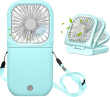 Load image into Gallery viewer, Portable Neck Fan Mini Quiet Handheld Personal Foldable USB Rechargeable Fan Operated for Home Office Outdoor Travel, 3000mAh Power Bank Hands Free Necklace Fans (Blue)