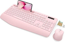 Load image into Gallery viewer, SABLUTE Wireless Keyboard and Mouse, Wrist Rest, Phone Holder, Batteries Included, 2.4G Lag-Free Ergonomic Keyboards Mouse Combo, Silent Keyboard Cordless Set for Computer, Laptop, PC, Windows, Pink