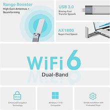 Load image into Gallery viewer, TP-Link AX1800 WiFi 6 USB Adapter for Desktop PC (Archer TX21UH) Wireless Network Adapter with 2.4GHz, 5GHz, MU-MIMO, OFDMA, High Gain Dual Band 5dBi Antenna, WPA3, Supports Windows 11/10