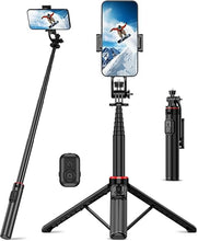Load image into Gallery viewer, 51”Selfie Stick Tripod, Aluminum Alloy Integrated Smartphone Tripod Stand with Wireless Remote Control Portable Retractable Cell Phone Tripod for iPhone/Samsung/GoPro/Android Phone